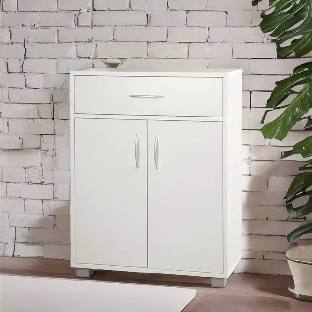 FURNOS Wooden Storage Cabinet Organiser with Drawer in White, W/D/H: 80.0 x 29.5 x 60.0 cm