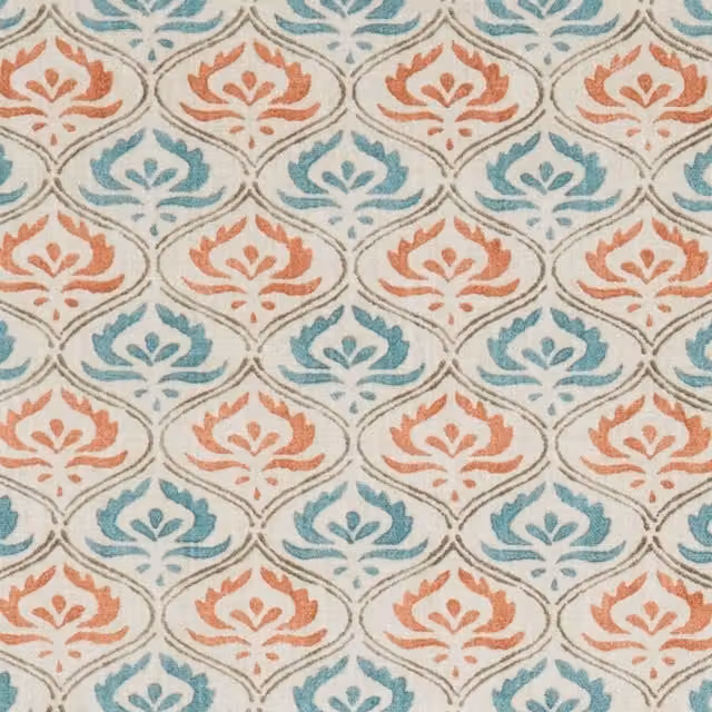 iLiv Pushkar Ethnic Graphic Cotton Fabric Henna in Blue, Orange and Multicolour