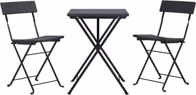 Berkfield Home Beautiful 3 Piece Folding Bistro Set in Black Poly Rattan