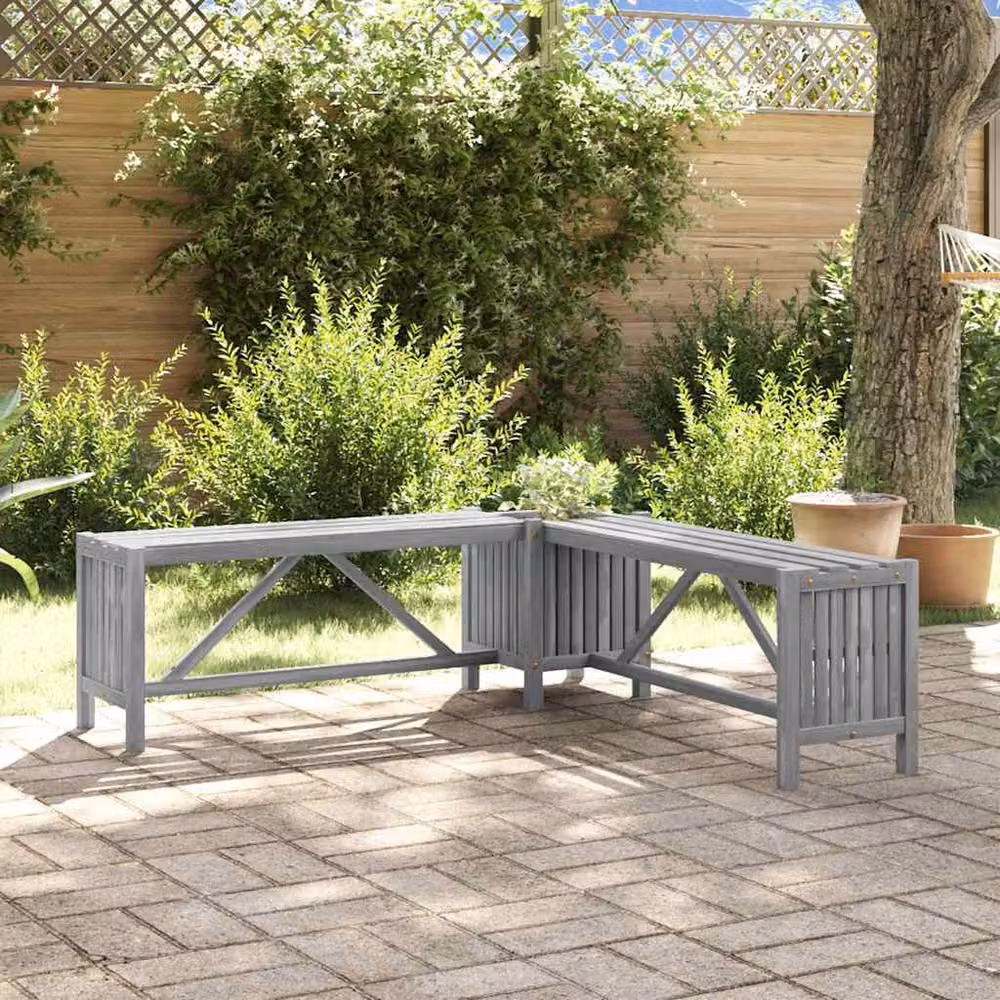 Berkfield Home Garden Corner Bench with Planter in Grey Solid Acacia Wood, Width: 117 cm – 2