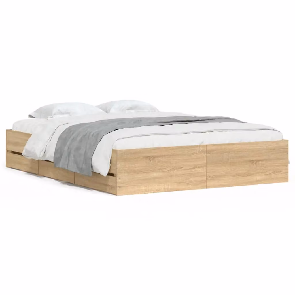 Berkfield Home Modern Bed Frame with Drawers in Sonoma Oak, Brown, W/D/H: 140 x 200 cm – 2
