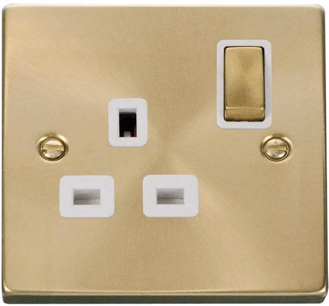 SE HOME Satin Brushed Brass 1 Gang 13A DP Ingot Switched Surface Socket with White Plate