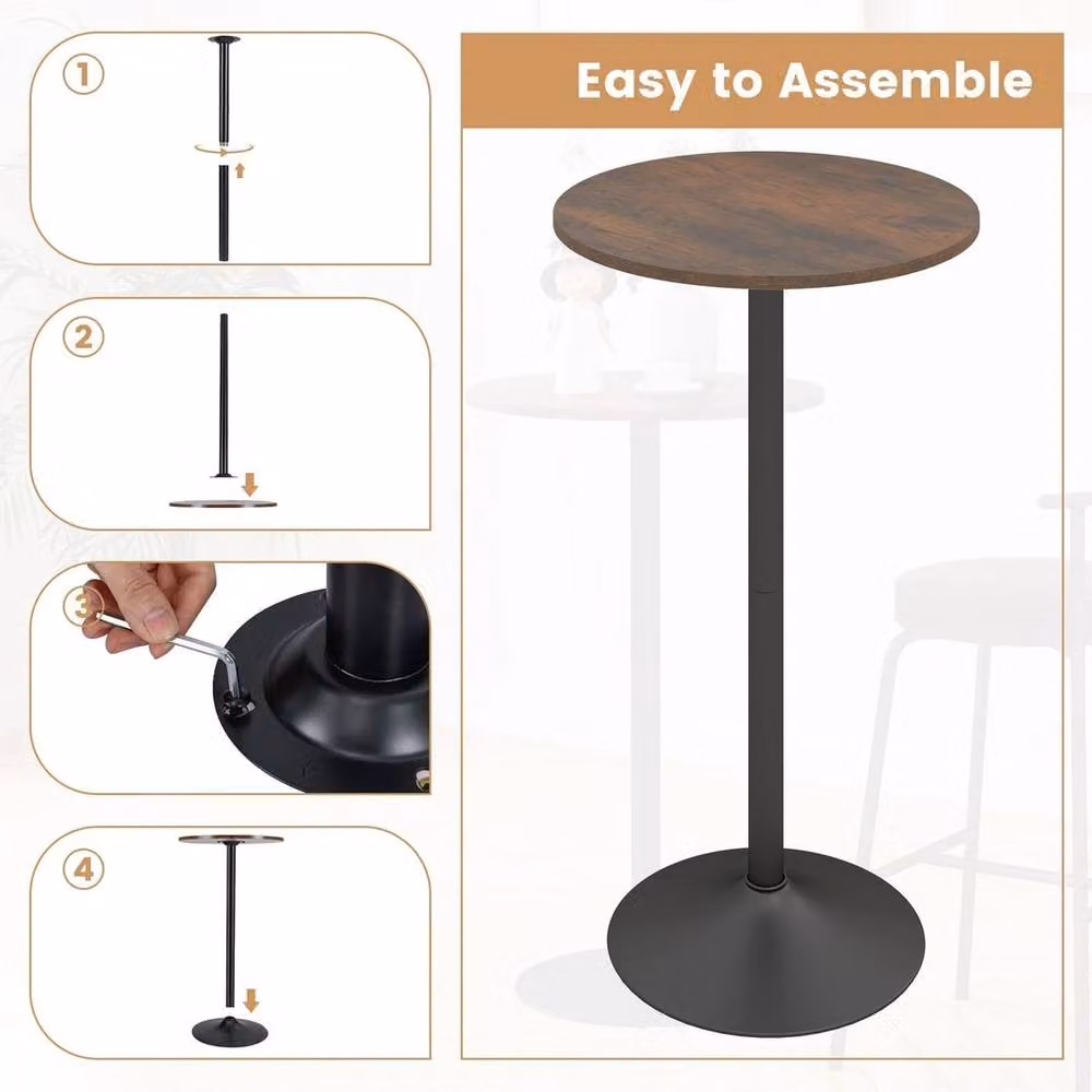 KORVIXA Brown Circular Cocktail Counter Bar Table, W/D: 100 x 100 cm, H: 101 cm – 4