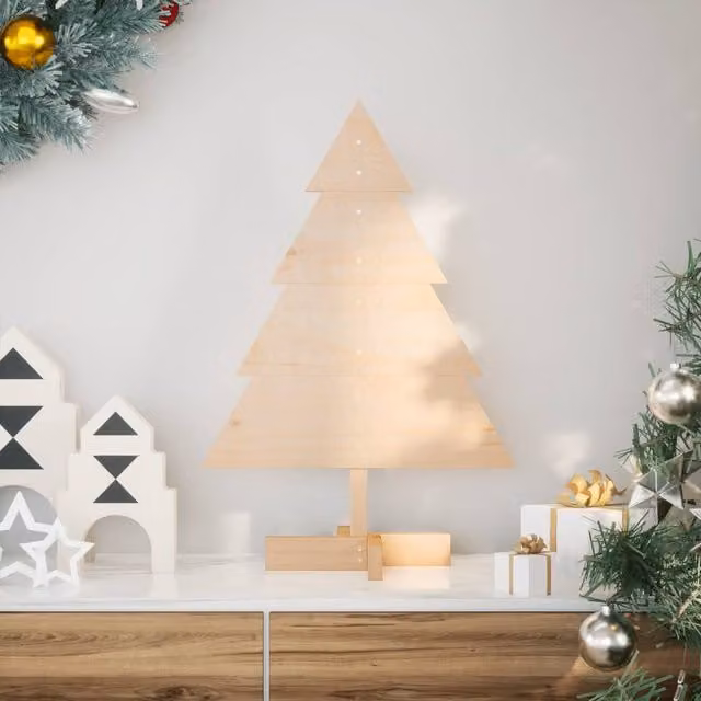Berkfield Home Rustic Wooden Tabletop Christmas Tree in Brown and Beige, Height: 70 cm – 1