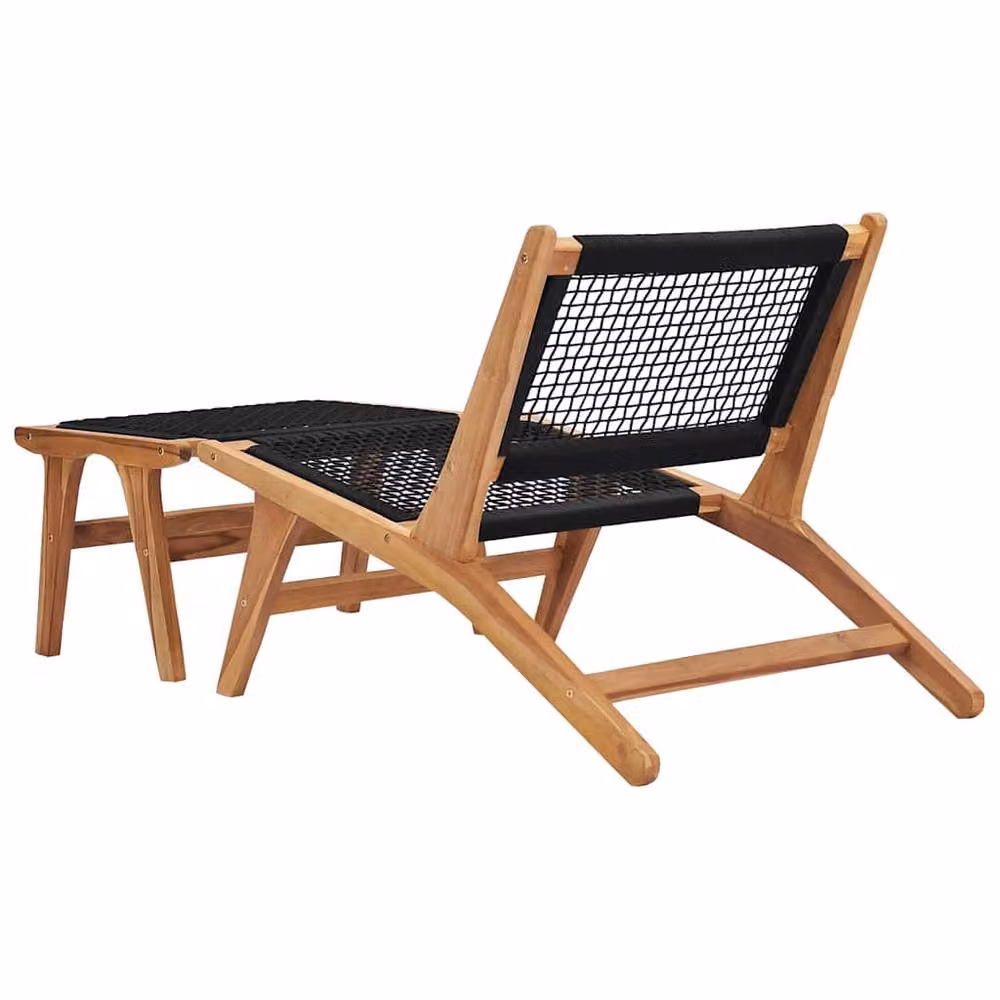 Berkfield Home Sun Lounger with Footrest in Brown Solid Teak Wood and Rope – 2