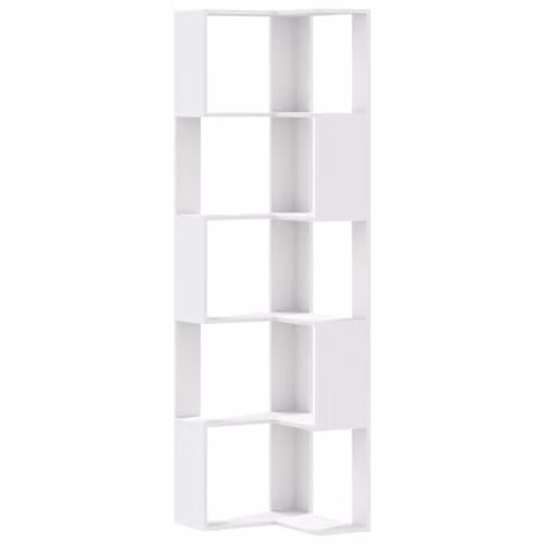 vidaXL 5-Tier Modern Corner Bookcase in White, W/D/H: 50 x 50 x 179 cm – 1