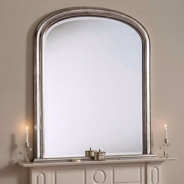 Yearn Mirrors Beaded Overmantle Mirror in Silver, W: 112 cm, H: 127 cm – 1