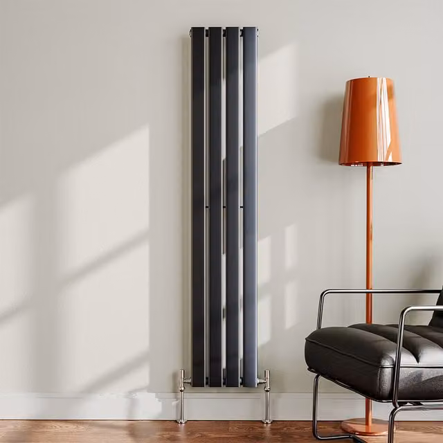 Livingandhome Vertical Steel Tall Wall Mounted Radiator, Grey, H 160 cm x W 30.4 cm x D 4.7 cm