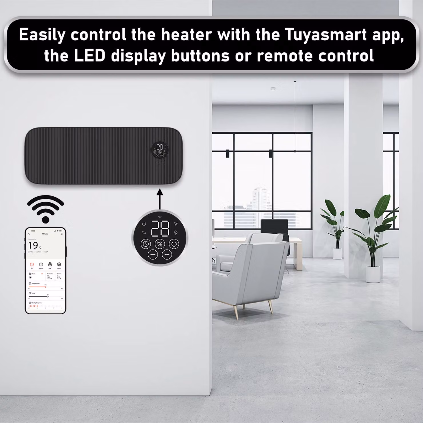 MYLEK 2kW Black Overdoor Ceramic Air Curtain Heater with WiFi App Control and Timer – 3