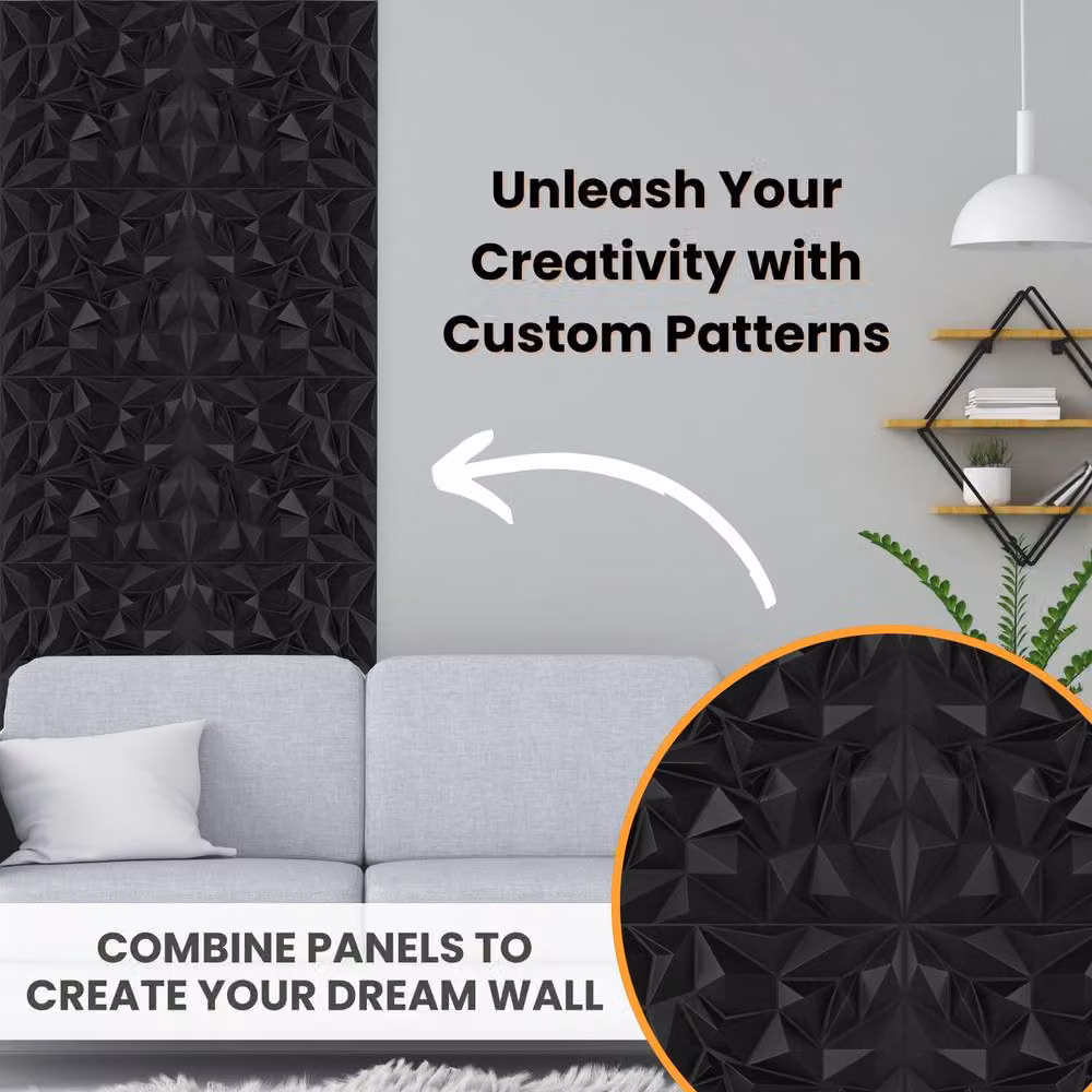 Novecrafto Diamond Prestige Effect 3D Wall Panels, 6 Sheets, Matt Black – 4