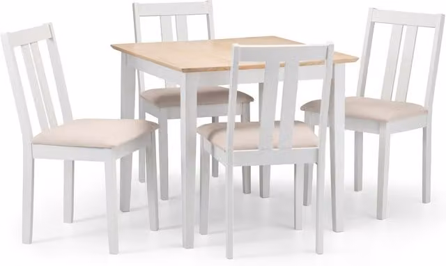 Julian Bowen White Lacquered Wood Scandinavian Extendable Square Dining Table and Chairs Set