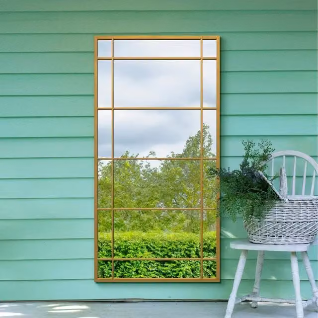 MirrorOutlet Tabula Gold Window Style Garden Mirror in Gold, Height: 160 cm