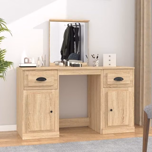 Berkfield Home Sonoma Oak Dressing Table with Mirror, Brown, W/D/H: 130 x 50 x 132.5 cm