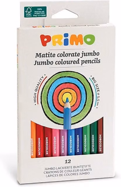 Primo 12 Jumbo Multicolour and Yellow Wood Coloured Pencils for Children