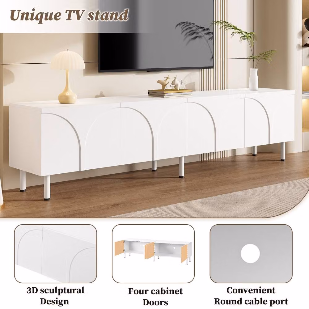 Merax Arched 4 Door TV Unit Lowboard in White with Metal Legs, W: 180 cm, D: 35 cm, H: 49 cm – 3