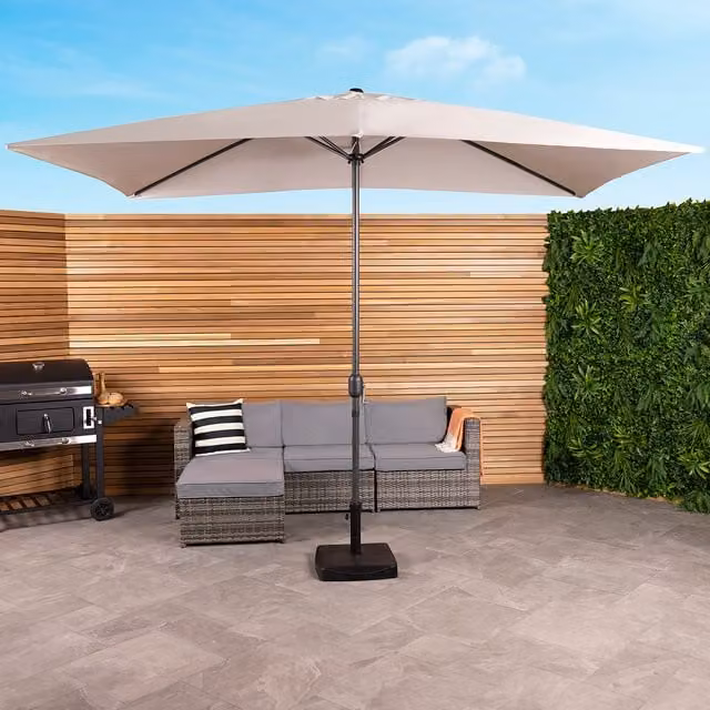 Charles Bentley Grey Rectangular Outdoor Garden Parasol Umbrella W: 300 cm, D: 200 cm, H: 200 cm
