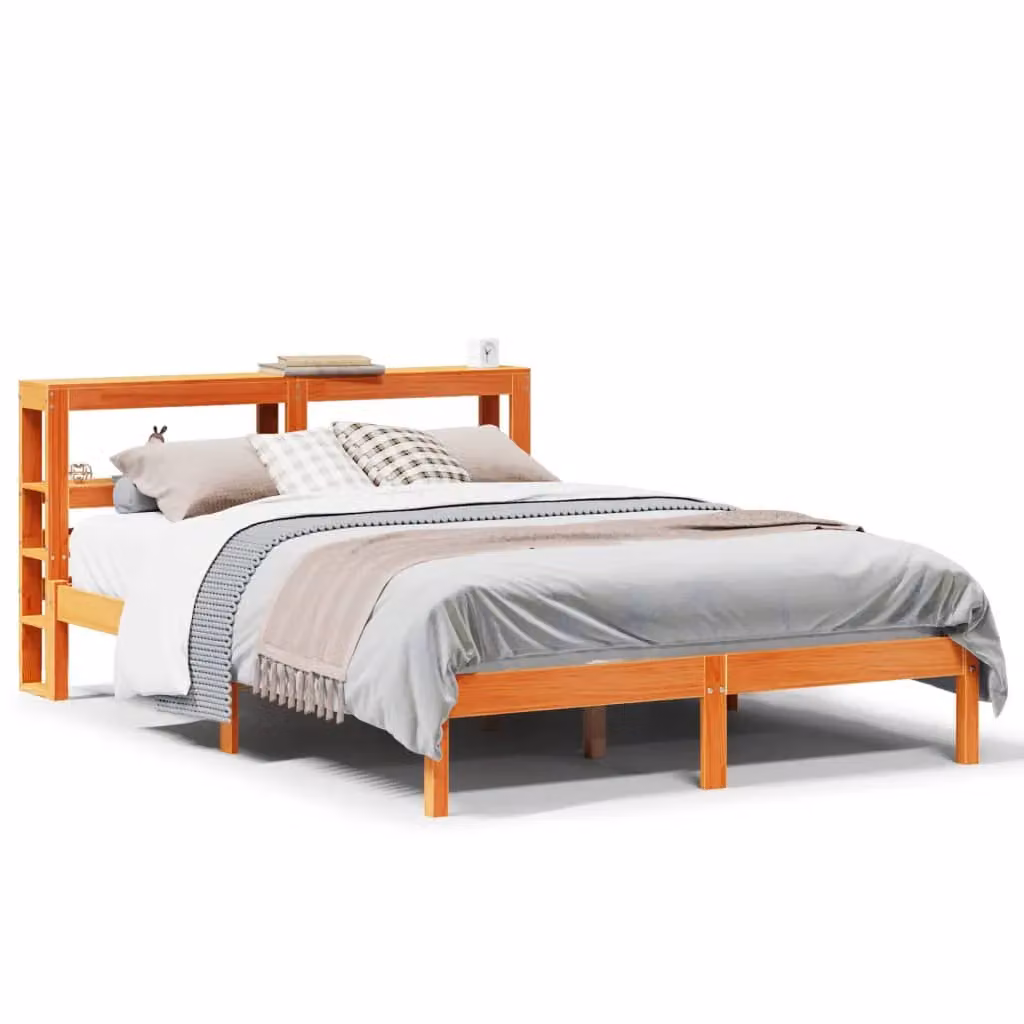Berkfield Home King Size Bed Frame with Headboard in Wax Brown Solid Pine Wood, W/D/H: 150 x 200 cm – 2