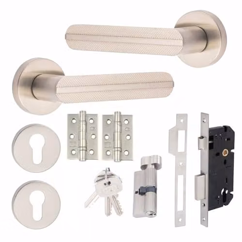 Golden Grace Modern Lima Knurled Euro Lock and Thumbturn Lock Set in Gold or Silver