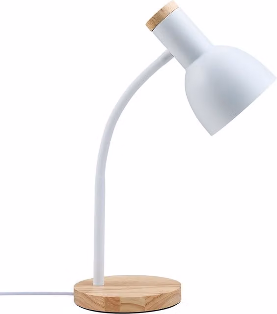 Living Star White LED Table Lamp with Adjustable Metal Arm and Wooden Base