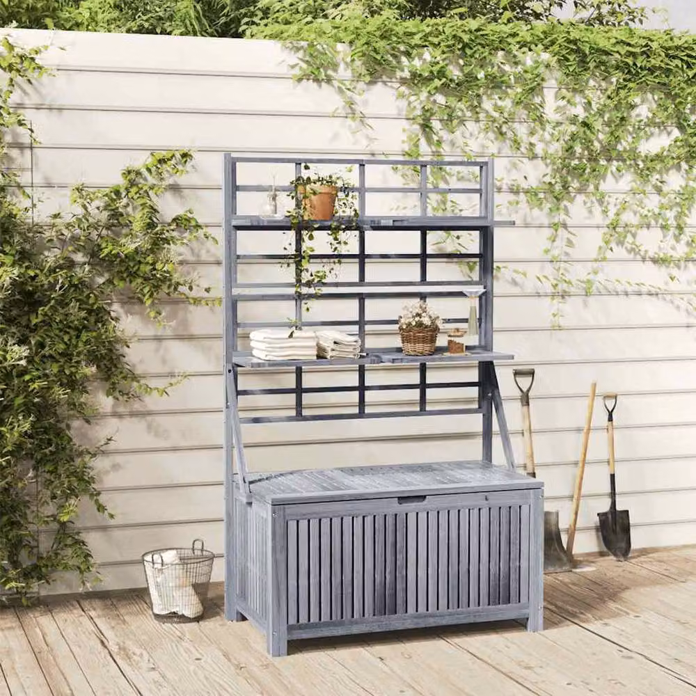 Berkfield Home Trellis Grey Storage Box in Solid Acacia Wood W/D/H: 99 x 55 x 160 cm – 2