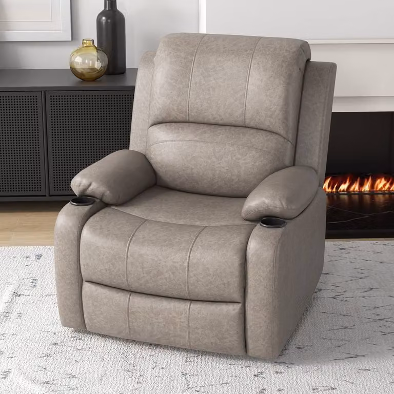 STILVORA Brown Synthetic Leather Recliner Armchair with Cup Holders and Metal Frame