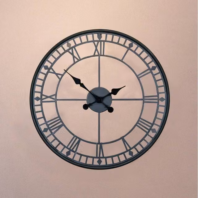PAWNORA Black Metal Skeleton Round Wall Clock, Diameter: 55 cm – 1