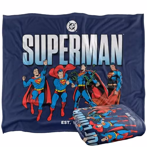 Warner Bros. Superman Across The Years Line Up Super Soft Fleece Throw Blanket, Multicolour, W: 152 cm, D: 127 cm – 1
