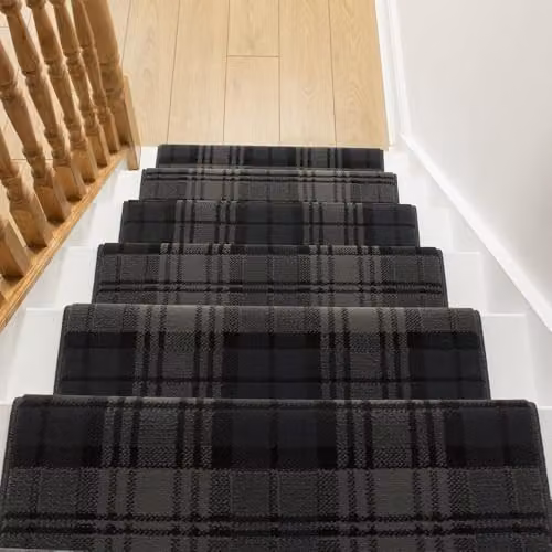 runrug Tartan Stair Runner in Black, Machine Woven Polypropylene and Jute, W: 100 cm x L: 630 cm – 5