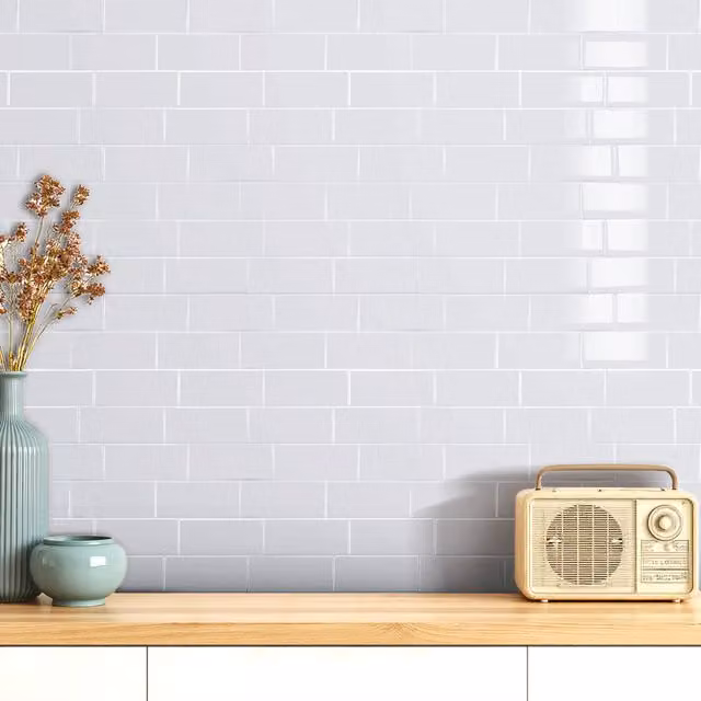 Livingandhome Set of 10 Self Adhesive 3D Tile Look Wallpaper Stickers, White, W: 29.4 cm, H: 21.4 cm