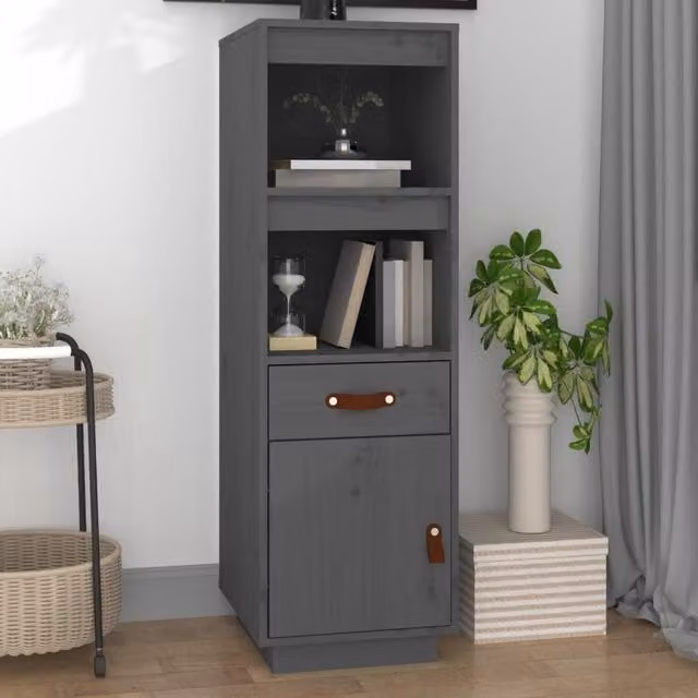 Berkfield Home Grey Rustic Solid Wood Pine Highboard W/D/H: 34 x 40 x 108.5 cm