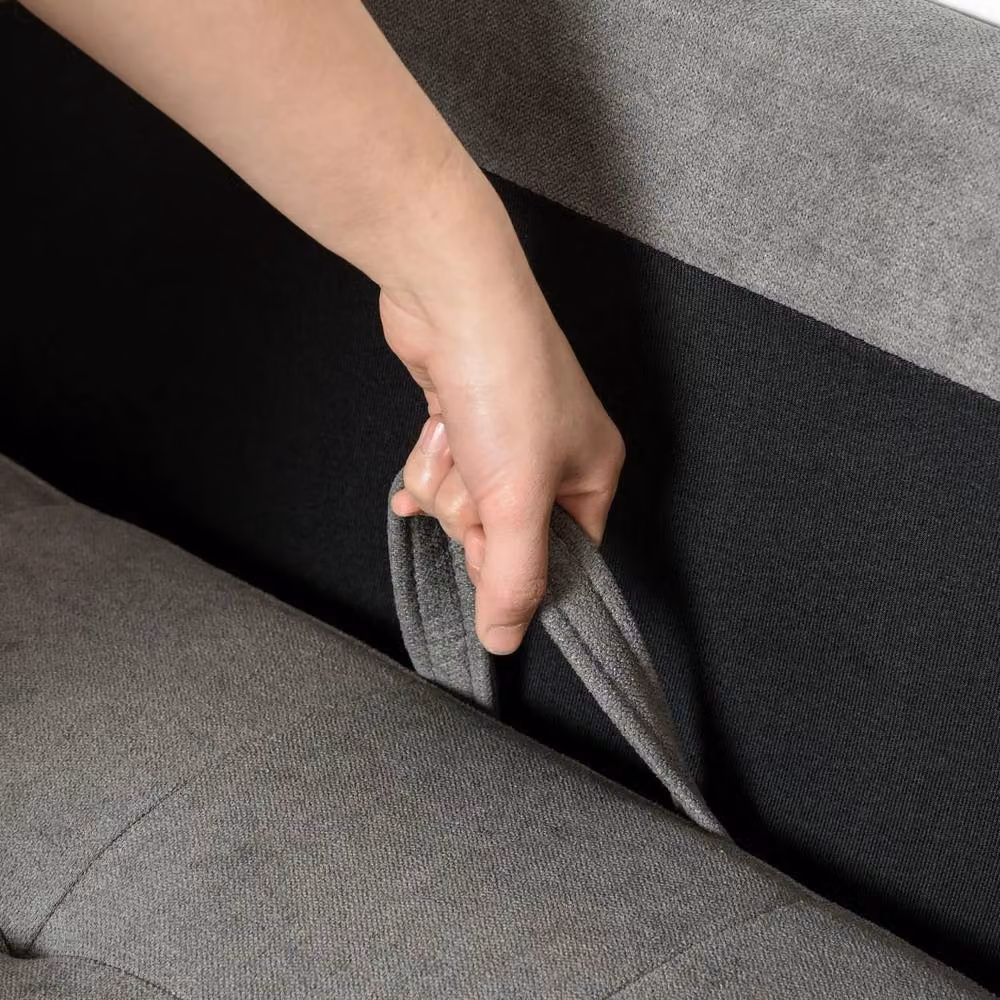 Wyld Haus Grey Fabric 3 Seater Sofa with Hidden Storage, Tufted Seat and Rubberwood Legs – 5