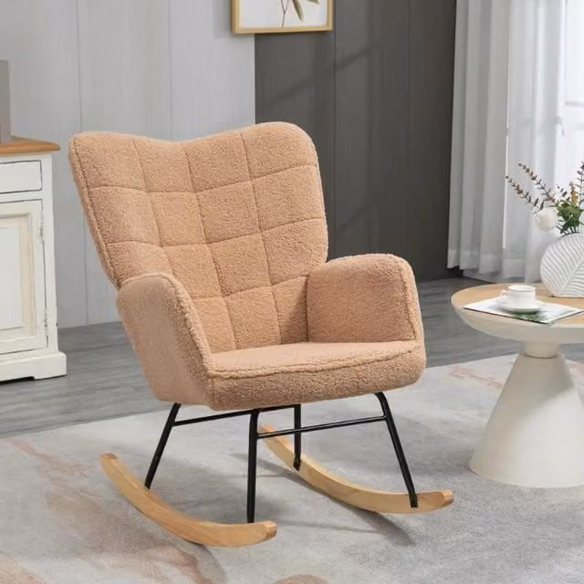 Chilli Seating Modern Bouclé Tub Rocking Chair for Adults in Beige and Brown