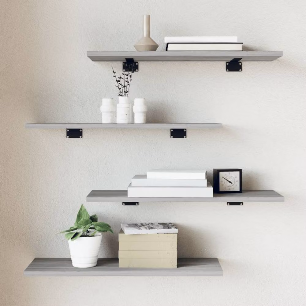 Berkfield Home Wall Mounted Shelves, 4 Piece Set in Grey Sonoma, W: 60 cm, D: 20 cm, H: 1.5 cm – 2