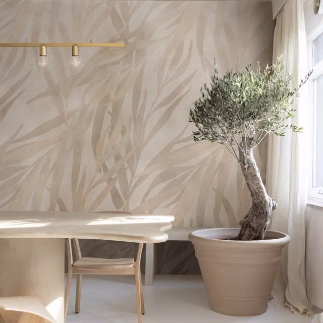 Grandeco Alghero Swaying Grass 3 Lane Repeatable Wallpaper Mural in Beige and Brown