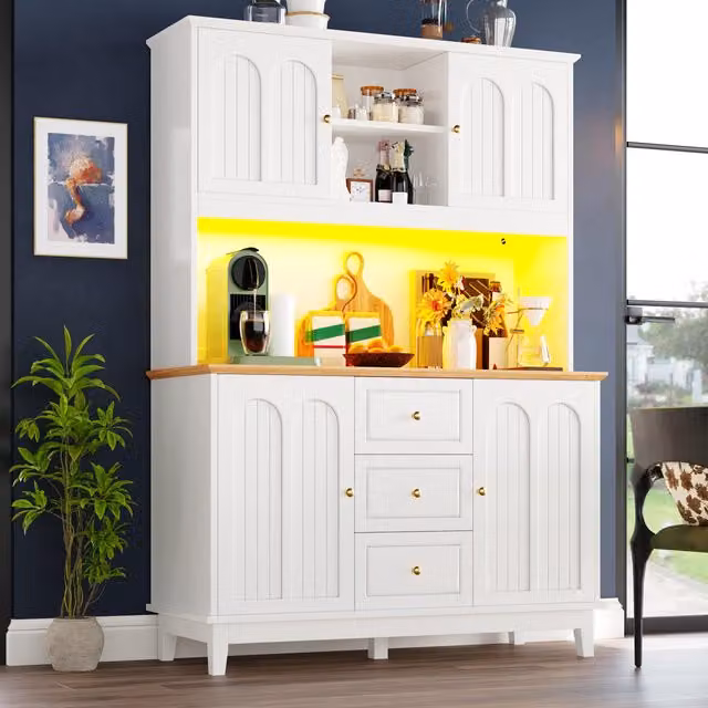 Aosom UK Modern Smart Pantry Cabinet with App-Controlled LED Lights and 3 Internal Drawers, White, W: 40 cm, D: 40 cm, H: 180 cm