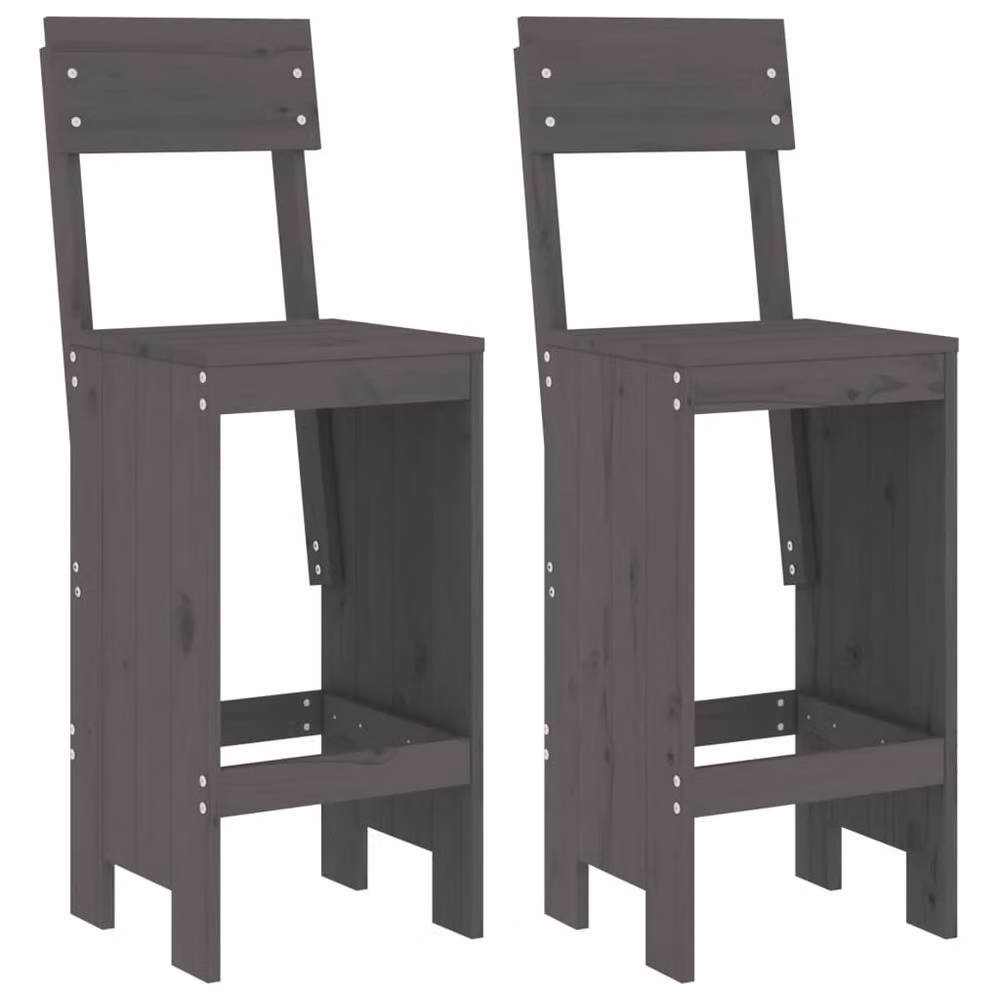 Berkfield Home Beautiful Bar Stools, 2 Pack, Grey, Solid Pine Wood, W/D/H: 40 x 48.5 x 115.5 cm – 3