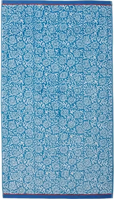 Land & Shore Aster Cotton Bath Towel with Graphic Border in Blue and Red