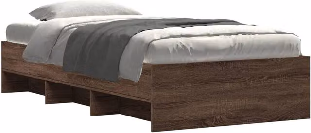Berkfield Home Durable Engineered Wood Bed Frame in Brown Oak, W/D/H: 100 x 200 x 35 cm