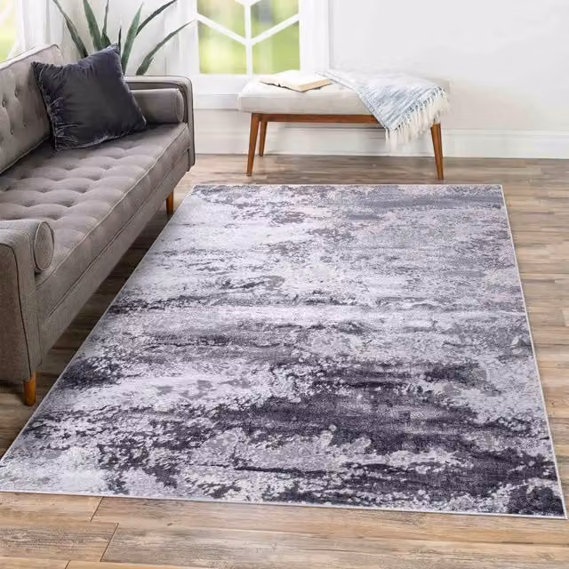 Serdim Rugs Emperor Onyx Modern Abstract Area Rug, Silver, W: 200 cm, D: 290 cm