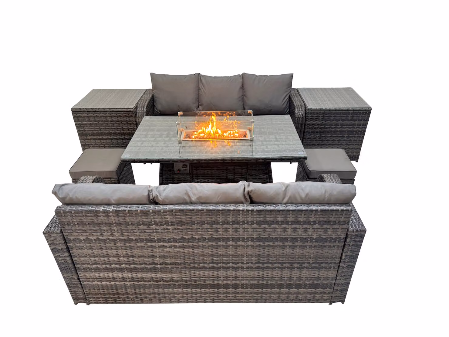 Fimous Garden Outdoor Rattan Furniture Set with 2 Small Stools and 2 Side Tables in Dark Grey – 2