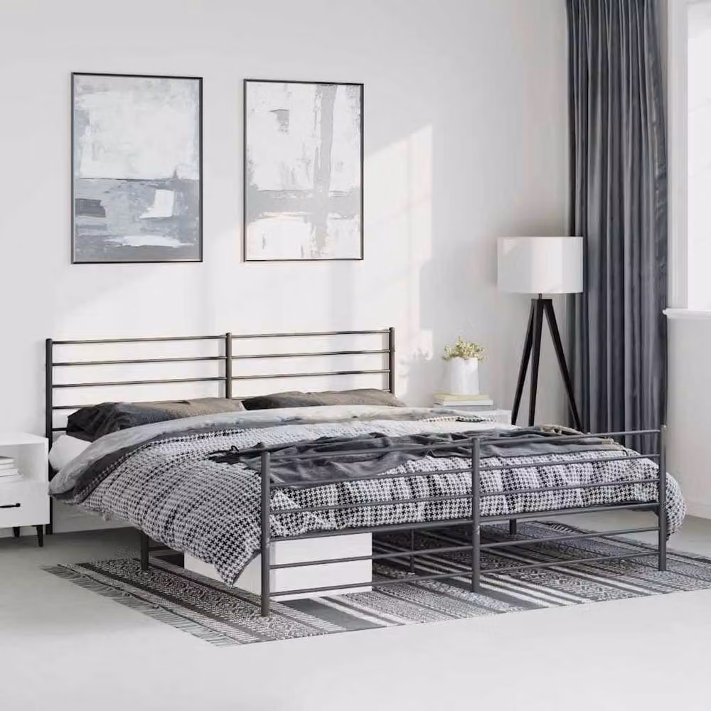Berkfield Home Metal Bed Frame with Headboard and Footboard in Black W: 183 cm, D: 213 cm – 2