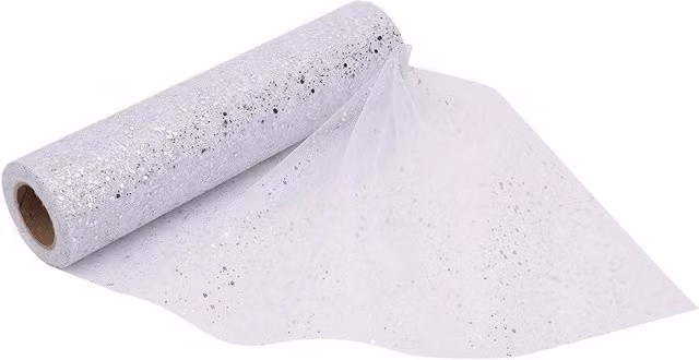 Neel Blue Silver Sparkle Sequin Glitter Mesh Tulle Fabric Roll, Width: 29 cm, Length: 25 m