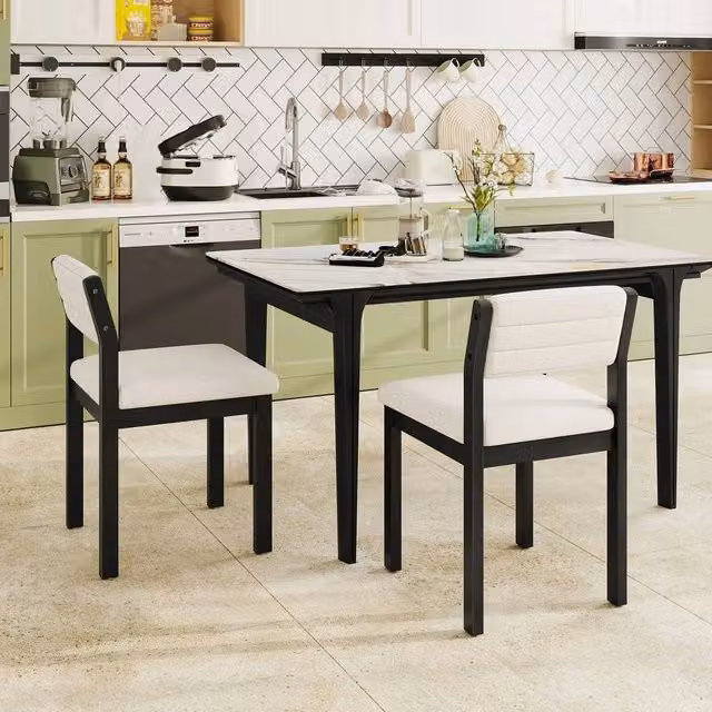 FORGEVIO Set of 2 Armless Side Chairs in White Imitation Lamb Fleece with Rubberwood Legs