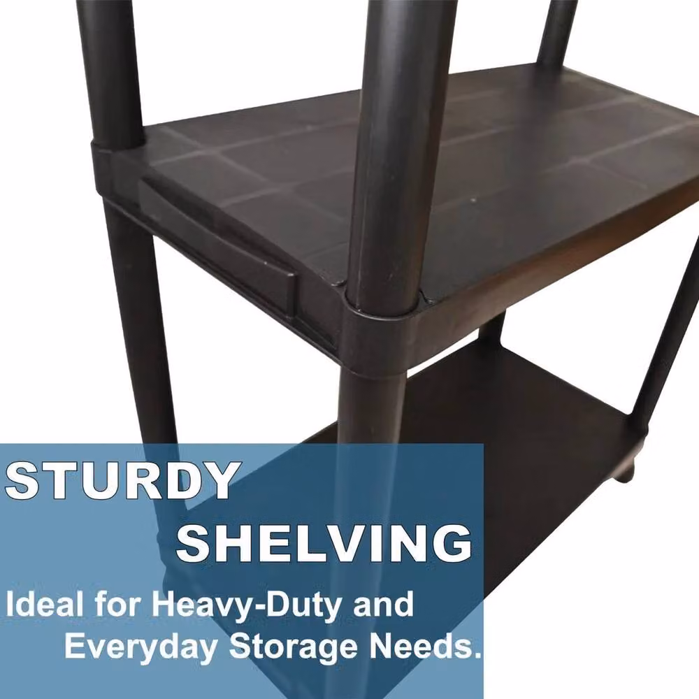 FORGEVIO 4-Tier Plastic Shelving Unit in Black, W/D/H: 50 x 50 x 50 cm – 3