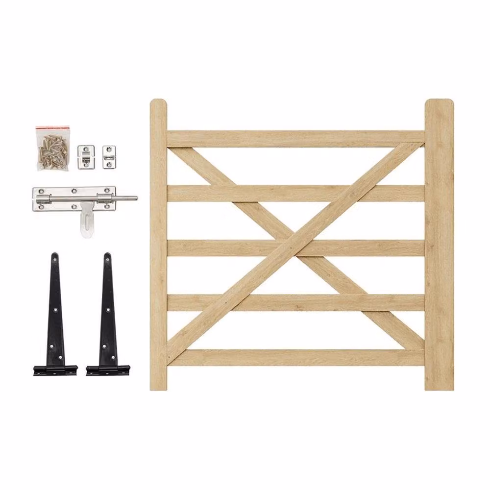Kelvenix Retro Brown Wood and Stainless Steel Swing Fence Gate, H: 120 cm, W: 76 cm – 3