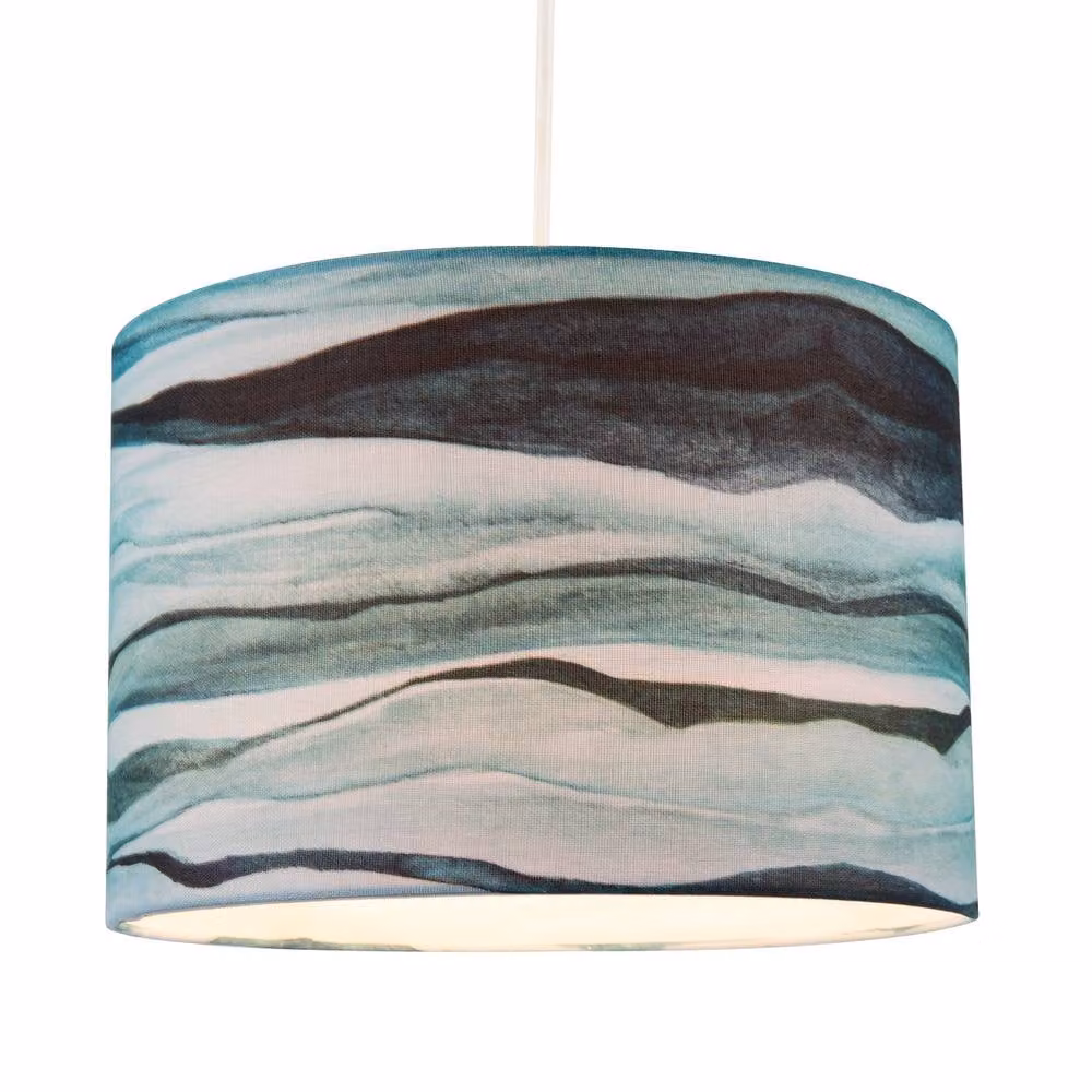 Happy Homewares Sea Waves Drum Lamp Shade in Teal Duck Egg and Navy Blue, Diameter: 30.48 cm – 2