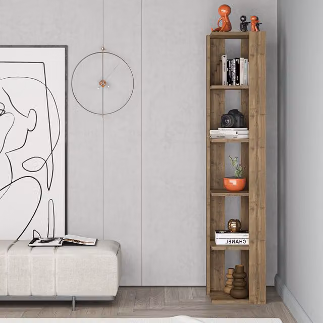 HOCUS PICUS 5 Tier Modern Corner Bookcase in Multicolour Dark Oak Effect, W/D/H: 34.0 x 34.0 x 161.0 cm