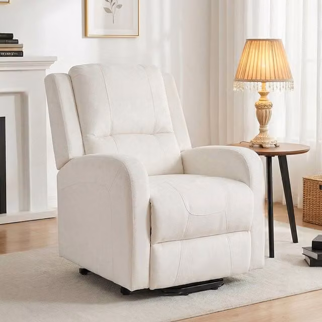 Livingandhome Single Reclining Massage Sofa Chair in White Beige Fabric