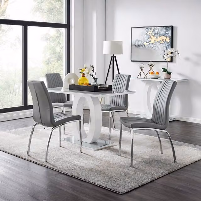 FurnitureboxUK Giovani Grey Modern Rectangular Glass Dining Table and 4 Grey Faux Leather Chairs W/D/H: 120 x 70 x 70 cm
