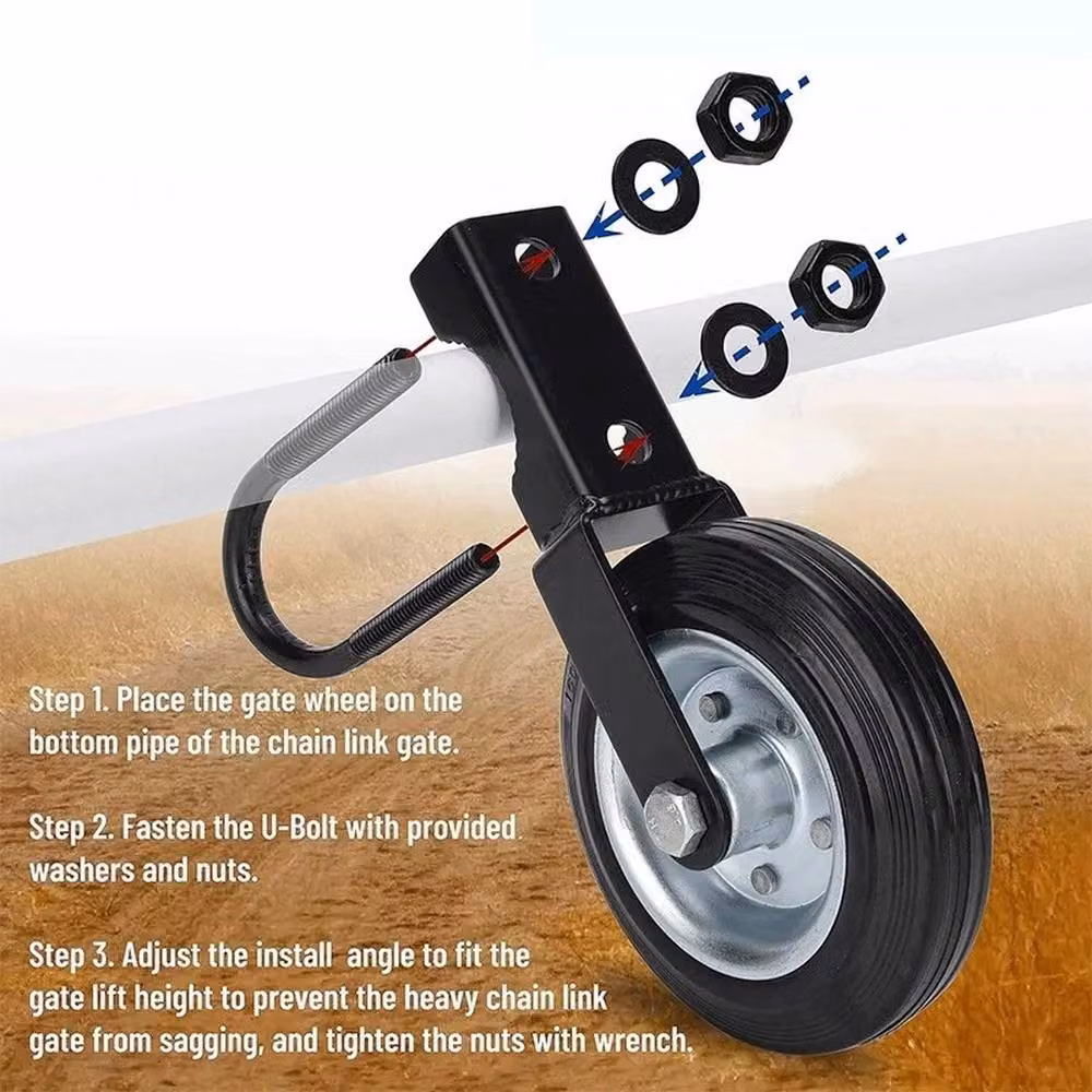 VOGREX Heavy Duty Adjustable Height Farm Gate Swivel Caster Wheel with Rubber and Black Powder Coated Steel – 3